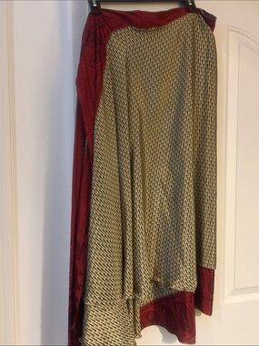 Ethnic Indian Wear Olive Green Patterned Circle Skirt with Burgundy Trim